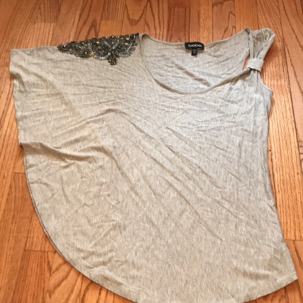 Bebe Beaded Flutter Sleeve Top-XS